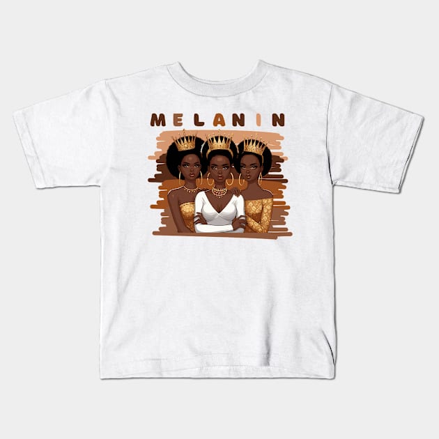 Shades Of Melanin Queens Kids T-Shirt by Graceful Designs